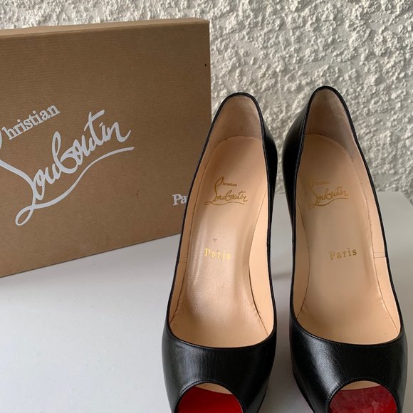 Christian Louboutin Leather Pumps / Calf Leather Peep Toe Stilettos Sz 37 - Picture 4 of 10